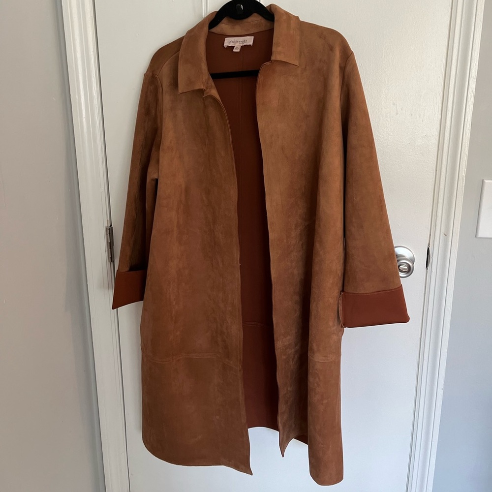 Faux suede brown lightweight long jacket size XL